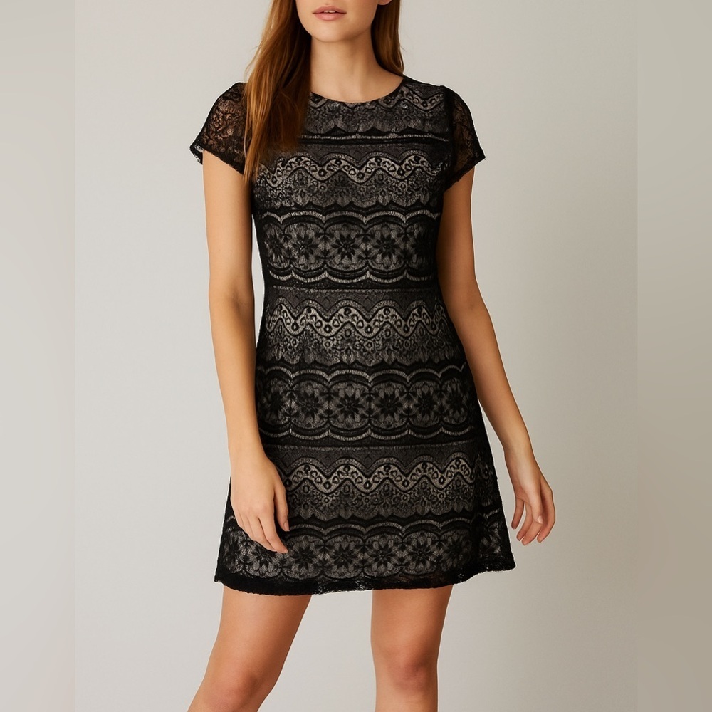 Donna Ricco New York Size 12 Black Lace Overlay Cocktail Dress Formal Black tie